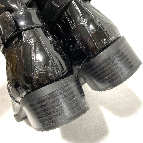 Valdini Mia ankle boots black patent and moc croc texture US 6M zip faux buckle - Picture 7 of 11